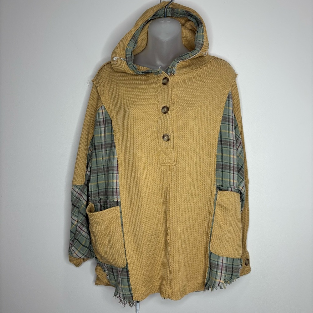 BKE Pullover Oversized Hoodie plaid patchwork style boho size small